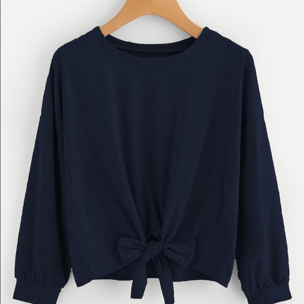 dark blue long sleeve bow tie front top